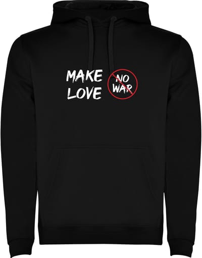 Zwarte hoodie Make LOVE not War - Heb elkaar lief zonder oorlog Maat M
