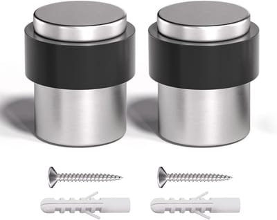 Cilindrische Deurstopper RVS 304 met Zwarte Rubberen Stootrand, 2 Stuks