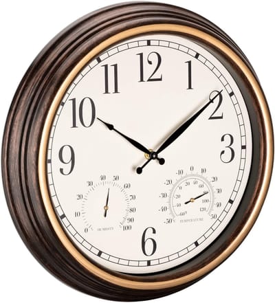 Grote Outdoor Klok - Wandklok Tuin - Buiten Tijd Zien - Waterdicht met Metingen - 38 cm Diameter - Donkerbruin