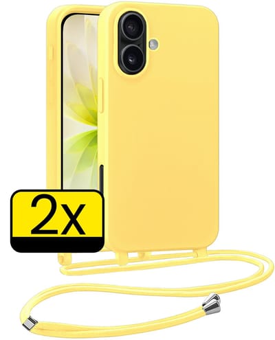 Hoesje Geschikt voor iPhone 17 Hoesje Met Koord Siliconen Case - Hoes Geschikt voor iPhone 17 Backcover Met Afneembaar Koord - Geel - 2 Stuks