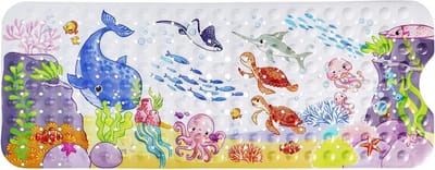 Extra lange antislip babybadmat 100x40cm met zuignappen, veilig voor peuters en kleuters, oceaan- en dierenmotief