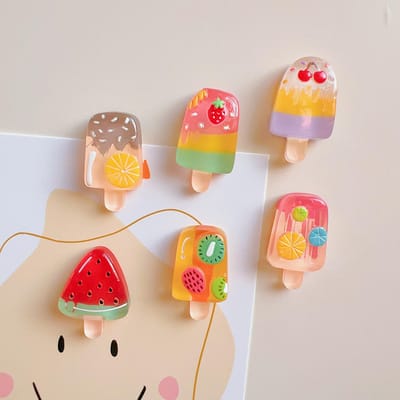 Aimants de Réfrigérateur Magnétiques Fruits et Glaces Lot de 6 - Motifs Fraise et Pastèque, Parfaits pour la Décoration de Cuisine et les Projets DIY 6 pieces beige