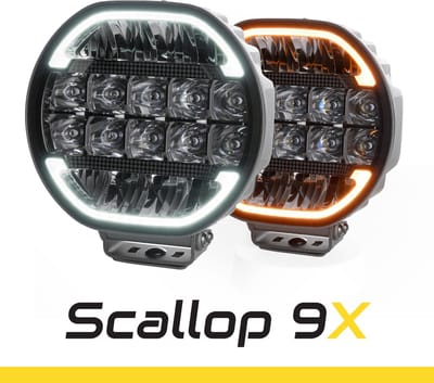 SKYLED Scallop Dynamic 9X 9 inch Led Verstraler met positielicht wit/amber dynamic 15.000 Lumen 180 watt IP69K 680 meter bij 1 lux