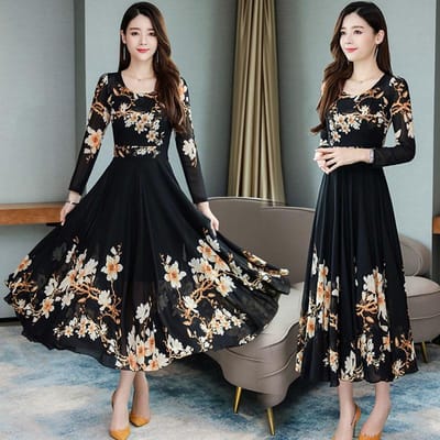Robe en Mousseline Grande Taille Amincissante à la Taille Au-Dessus du Genou et Jupe Longue Évasée Printemps et Automne L gray