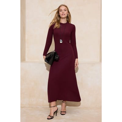 Bruine platte maxi-jurk voor dames, lange casual/dagelijkse A-lijn jurk met hijab