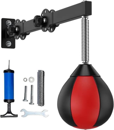 Boksbal met ophanging - Reflex trainer - Speed training - Duurzame koolstofveer - 10x10 millimeter - Zwart en rood