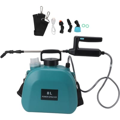 Pulvérisateur électrique 8 L, poignée antidérapante, alimenté par batterie 2 000 mAh, avec bandoulière pour vert