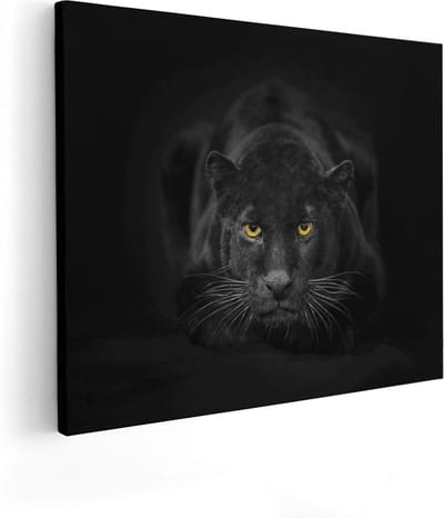 Artaza Canvas Schilderij Zwarte Panter - 50x40 cm - Muurdecoratie Dierenkop - Wanddecoratie Woonkamer - Kamer Accessoires