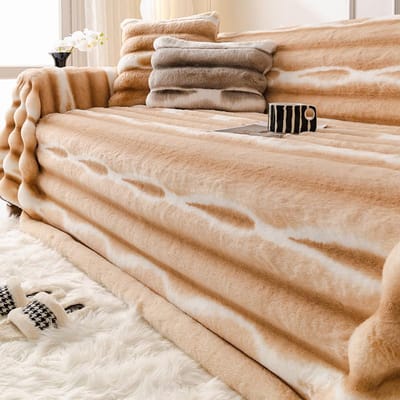 Crème Stijl Konijn Pluche Bankhoes Doek Verdikt Warm Volledige Deken Bankzitkussen Antislip Eendelig Banklaken 180*130cm