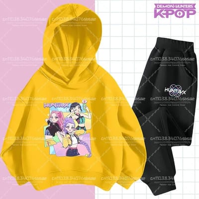 Hete Koreaanse Anime Film Hoodie Mode Lange Mouw Kinderen Capuchon Sportpakken Tiener KPop Demonenjagers Hoodies+Broeken Sets Jongens Meisjes 160
