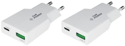 2 stuks OneOne 20W snellader met 2 poorten. USB C en USB A. Platte GAN Quick Charge lader. PD PPS oplader adapter past op Universeel Microsoft, Lenovo, Honor, Samsung Galaxy, Motorola Moto, Google Pixel, Xiaomi, Apple iPhone / iPad