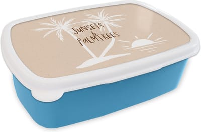 Broodtrommel Blauw - Lunchbox - Brooddoos - Spreuken - Quotes - Sunsets & palmtrees - Palmboom - 18x12x6 cm - Kinderen - Jongen