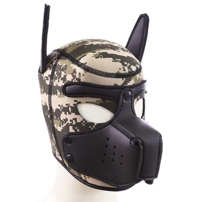 Neoprene Puppy Dog BDSM Mouth Hood Pedro camouflage-zwart