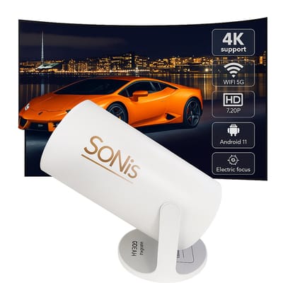 SoNis Premium Mini Beamer - Alles-in-één Smart TV Projector - 2025 model - Android 13.0 - WiFi 6 & Bluetooth 5.2 - 4k ondersteuning - Beamer - Screen mirroring - Home Cinema - Wit