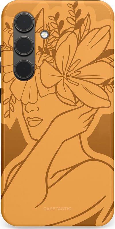 Casetastic hoesje geschikt voor Samsung Galaxy S24 - Dubbellaagse bescherming - Botanische Elegantie - Fashion Case - Goud Bruin Terracotta