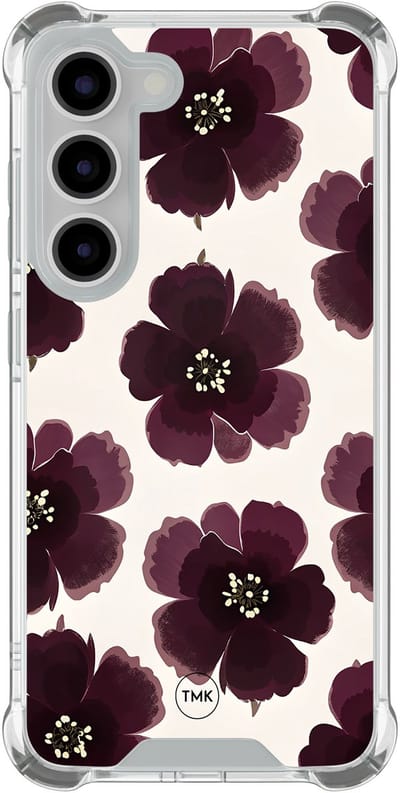 Shockproof hoesje geschikt voor Samsung Galaxy S23 - Burgundy flowers - Schokbestendig - Verhoogde randen - TPU case - Extra Sterke Back Cover - Bloemen - Transparant, Rood