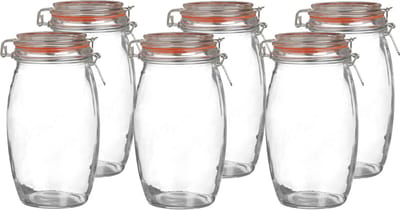 Urban Living Voorraadpot/bewaarpot - 6x - 1.3L - glas - met beugelsluiting - D13 x H22 cm