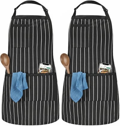 Extra Grote Gestreepte Keuken Schort met 3 Zakjes, Verstelbaar Schort voor Koken, BBQ en Bakken, Geschikt voor Mannen en Vrouwen (90 x 100 cm)