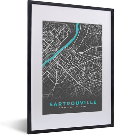 Fotolijst incl. Poster - Sartrouville - Frankrijk - Plattegrond - Kaart - Stadskaart - 30x40 cm - Posterlijst