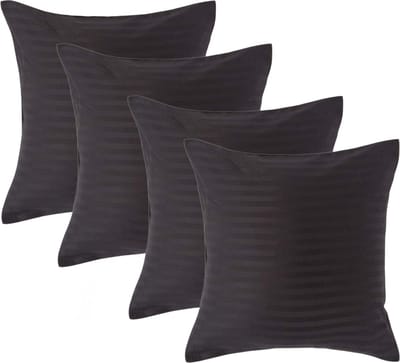 Homescapes Satijn Streep Katoen Kussensloop 40x40 cm – Set van 4 – Zwart – 100% Egyptisch Katoen – Draaddichtheid 330