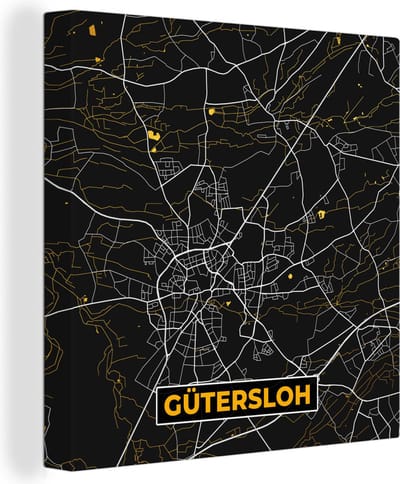 Canvas Schilderij Gütersloh - Duitsland - Plattegrond - Kaart - Stadskaart - Goud - 20x20 cm - Wanddecoratie