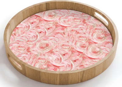 Dienblad rond 40x40 cm - Schootdienblad hout - Vloeiend - Olieverf - Roze - Borrelplank rechthoek - Plateau houten dienbladen