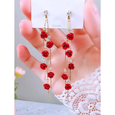 2 stuks retro stijl lange stijl diamant ingelegde roos oorbellen voor dames dagelijkse dating accessoires white