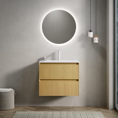 Wishdor - Badkamermeubel Met Wastafel - 2 Laden - Zwevend - Modern - Keramiek - Gouden Eiken En Wit