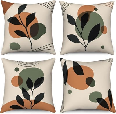 Allecto - Boho Kussenhoezen - Set van 4 - Wasbaar en duurzaam - 40 x 40 cm - Moderne abstracte kunst - Geschikt voor binnen en buiten - Zwart en groen