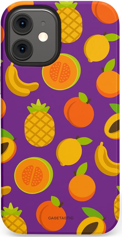 Casetastic Hoesje Geschikt voor Apple iPhone 12 Mini - Stijlvolle Beschermende Duo-layer Case - Tropisch Fruit Feest