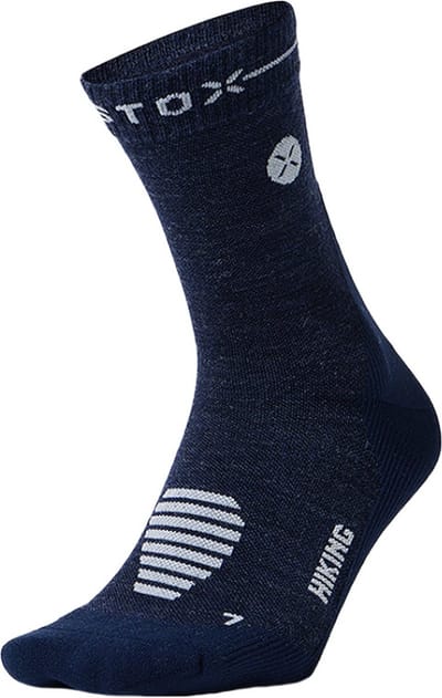 STOX Energy Socks Merino Wandelsokken Heren - Enkelsokken Wandelen - Blauw / Lichtgrijs - Merino Wol Compressie Sokken - Naadloos - Outdoor - Hiking - Maat: 40-44