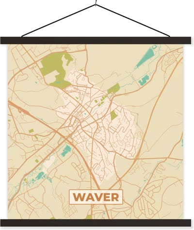 Posterhanger incl. Poster 60x60 cm - Schoolplaat - Kaart - Plattegrond - Waver - Vintage - Stadskaart - Textielposter - Zwarte latten - Stadskaart