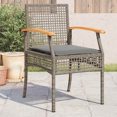 vidaXL - Tuinstoelen - 4 - st - met - kussens - poly - rattan - en - acaciahout - grijs