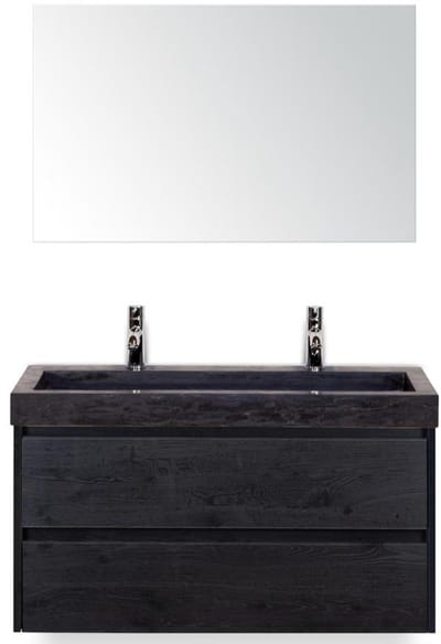 Dante Badmeubelset 100 cm - Black Oak - Wastafel Hardsteen Wit Lucca 2 Kraangaten met Spiegel