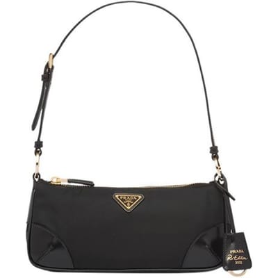 Prada Re-Edition 2002 Emaille Driehoek Metaal Logo Ritssluiting Gerecycled Nylon Glanzend Leer Handtas Dameshandtassen Zwart 1BC201_R789_F0002_V_OOO Basic Set (Bag+Dust Bag) gray