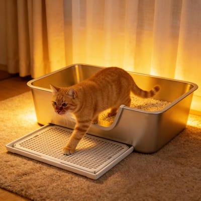 Epochglo Massief RVS Kattenbak XXL met Zeef - 60x40x20cm - RVS Toilet voor Grote Katten - Hoge Rand & Lage Instap - Geurvrij & Hygiënisch - Kras Bestendig Kattenbakken
