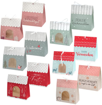 Dailygoods- Gebakdoosjes Set van 6 - Cadeau Doosjes Karton - Kijkvenster - Doe-het-zelf Verpakking - Kerstontwerpen - Stijlvolle Geschenken - Cadeaudoosjes