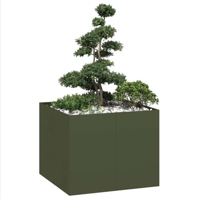 vidaXL - Plantenbak - 100x100x80 - cm - staal - olijfgroen