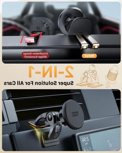 2 in 1 Magnetische Telefoonhouder voor Auto's, Sterke Magnetische Telefoonhouder voor Luchtrooster en Dashboard, Ideaal voor Navigatie en Handsfree Gebruik