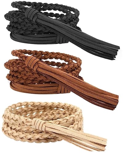 Dailygoods- Tailleriem Gevlochten - 3x Kwastjes - Fluweel - Rekbaar - Zacht - Totale Lengte 170 cm - Riem
