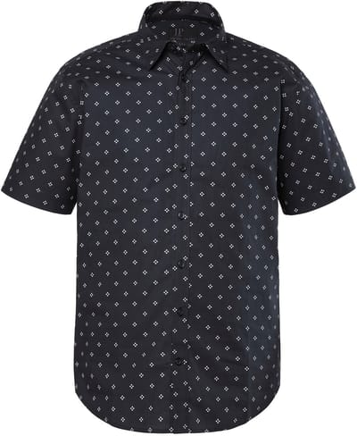 JP 1880 - Heren - overhemd korte mouw kentkraag all-over print modern fit - Zwart - Maat 3XL