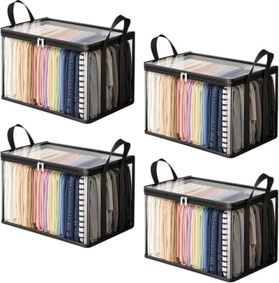 XL Transparante Opbergtassen - 4 Stuks - Opbergtas en Organiser voor Kleding en Dekens / Dekbed - Kledingorganizer met Stevige Handvaten en Rits - Opvouwbaar Kledingopbergtas - Opbergzak Organizer - Waterdicht - Verhuizingen en Opslag - SOLLBRY®