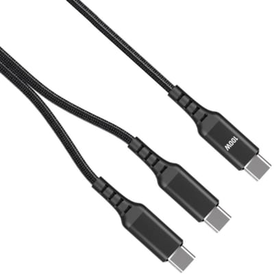 USB C kabel | Laadsnelheid 20V / 5A / 100 watt | USB 2.0| 480 Mb/s | Type C naar 2x C | Male to male | Power delivery | Snelladen | E-Marker IC chip | Zwart | 0.5 meter | Allteq