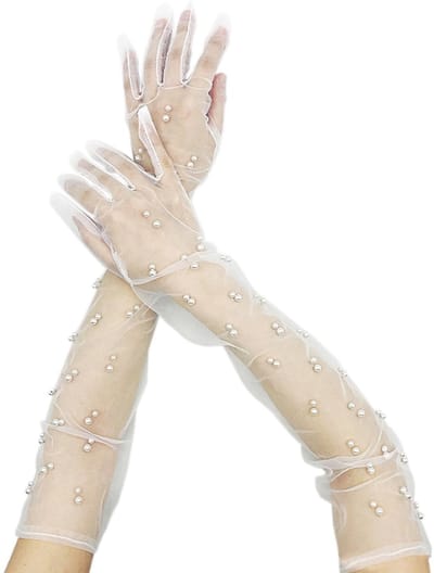 Dailygoody - Dames lange parel kanten handschoenen - Elegante bruidshandschoenen - Wit - Ademend en comfortabel - Perfect voor bruiden en special