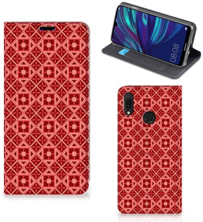 Huawei Y7 hoesje Y7 Pro (2019) Hoesje met Magneet Batik Rood