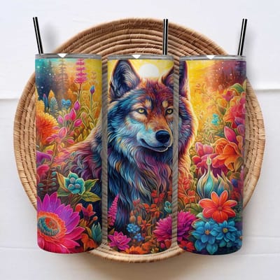 Creasowl® Wolf roestvrijstalen tumbler beker met deksel en rietje - Geïsoleerde roestvrijstalen isoleerfles - Thermoskan - Thermosbeker - Thermosfles 590ml - Theebeker - Thermos beker - Draagbare drinkfles - RVS - Lekvrije Koffiebeker to go