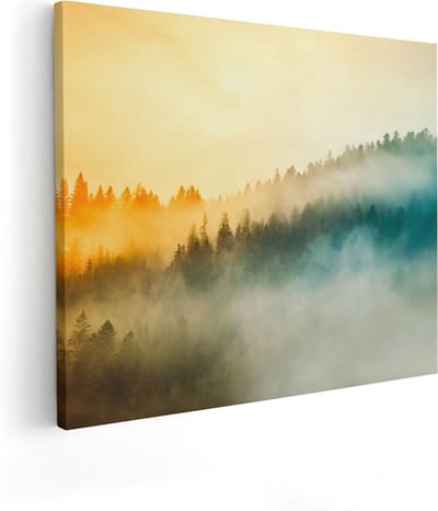 Artaza Canvas Schilderij Bos - 100x80 cm - Groot - Wanddecoratie Landschap - Muurdecoratie Bergen - Canvas Schilderijen Natuur