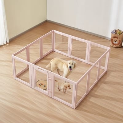 VEVOR Puppy Werpbox, 1540x1500x600 mm, Puppy Speelpen, met Transparante Vensters en Slot, Roze Frame, Hondenren, Dierenren, Werpbox voor Extra Grote Honden