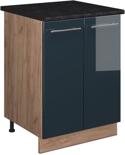 Vicco Wastafelkast Fame-Line, Donkerblauw hoogglans/Goudkleurig Eiken, 60 cm