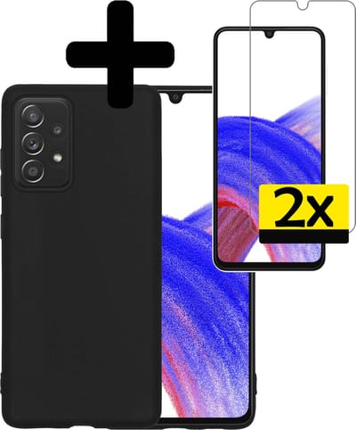Hoesje - Met 2x Screenprotector - Geschikt voor Samsung Galaxy A33 - Sterk & Shockproof - Back Cover - Siliconen Case - Telefoon Hoes - Telefoonhoesjes - Zwart